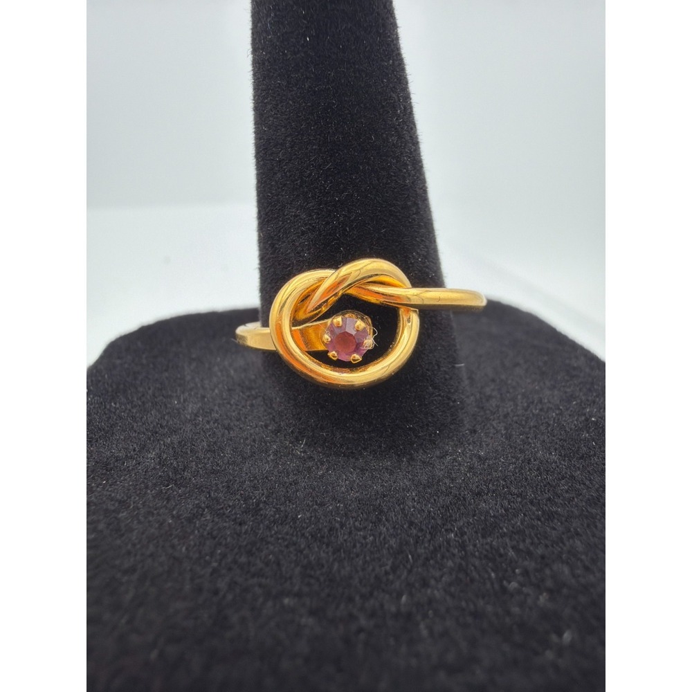 Gold Tone Knot Ring Purple Stone Size 8 Vintage Style Unmarked